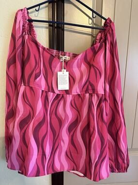New Grace + Emma Hot Pink Blouse Size 2XL Long Sleeve